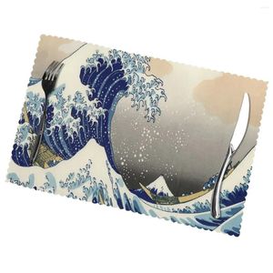 Bord mattor japansk stil havsvåg icke-halkisoleringsplats för kök matsal tvättbara placemats skål kopp mattan uppsättning av 6
