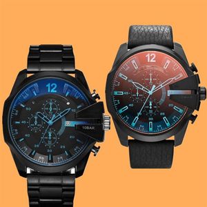 Мужские спортивные военные кварцевые часы в стиле милитари, 50 мм, стильный черный стальной ремешок, двойной циферблат часового пояса, наручные часы с автокалендарем Wris272r