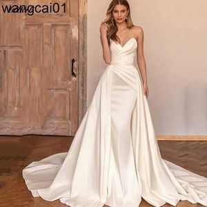 Party Dresses LORIE Sexy Satin Off Shoulder Wedding Dresses With Detachab Train Sweetheart A-Line White/Ivory Bridal Gowns vestidos de novia 0408H23