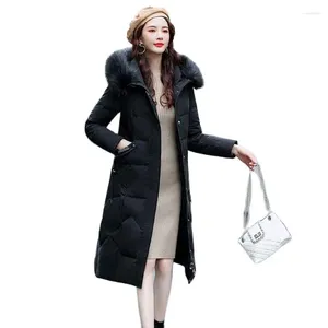 Trench da donna Piumino invernale con cappuccio imbottito in cotone Cappotto caldo lungo fino al ginocchio coreano sottile stile straniero