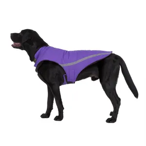 犬用の冬用ジャケットソフトフリースの裏地特別な温かい - ハイキングのためのペットコート小さな中程度の大きな犬のための反射的な軽量犬のベスト、紫色