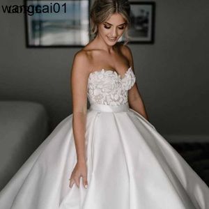 Party Dresses LORIE Princess Wedding Dresses Satin Sweetheart Lace Wedding Bridal Gowns Long Train Ivory Wedding Ball Gown 0408H23