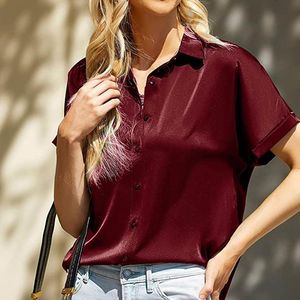 Women's Blouses & Shirts Womens Western Ladies Summer Cotton Linen Stand Collar Short Sleeve Loose Button Down Blouse Casual Top Tunic Women