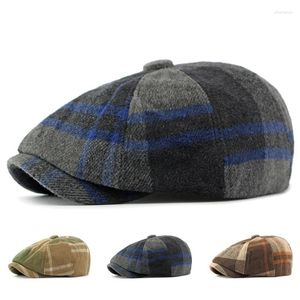 Berretti Berretto piatto in tweed britannico per uomo Retro a spina di pesce Sboy cappello ottagonale donna autunno inverno berretto detective cabbie