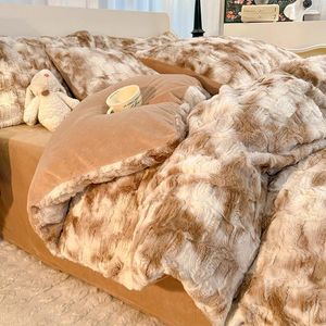 Zestawy pościeli naśladowanie aksamitna kołdra Zestaw Zestaw Zimowy flanel polarowy Plush Us Full Eu King BedClothes Home Tekstyle Dropship