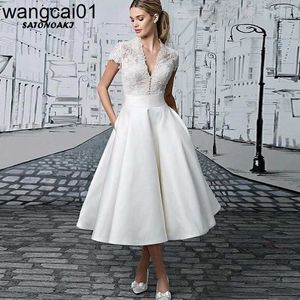 Parti elbiseleri vestidos de novia 2023 vintage dantel saten kısa gelinlik kadınlar için gelinlikler robe mariage sukienka fransa online mağaza 0408h23