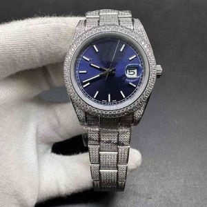 Volldiamant-Herrenuhr, Automatik, 2813 CZ-Diamanten, silbernes Gehäuse, 40 mm blaues Zifferblatt, glänzendes Armband, Diamanten-Schnalle