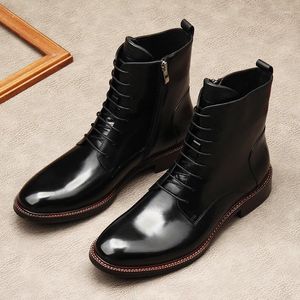 Botas masculinas de alta qualidade feitas à mão de couro de couro com cadarço de trabalho de lã bota de algodão quente