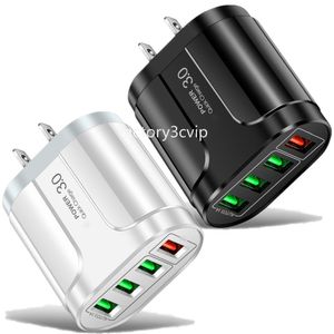 30W QC3.0 Snabb snabbavgift USB Power Adapter EU US AC Home Travel 4 Ports Wall Charger Plugs för iPhone 11 12 13 14 15 Pro Max LG F1