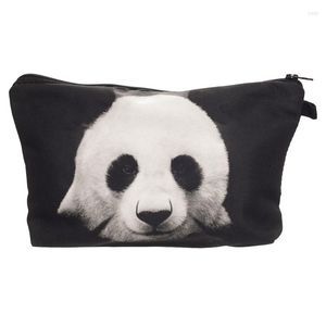 Kosmetiska väskor kvinnor väska blixtlås nekeser bärbar makeup arrangör fall 3d utskrifter svart panda bolsa feminina resor toalettartiklar