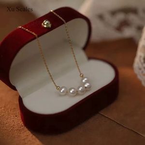 Pendant Necklaces S925 Sterling Silver Necklace Natural Freshwater White AKOYA Pearl Smile Collar Chain Advanced Design Ins Sweet Style Jewelry 231108