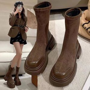 Women's 2023 velvet fashion Joker elastic booties and velvet platform online celebrity explosions slim winter Martin boots and shoes.