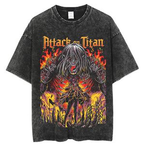 Мужские футболки аниме атака на титана штопора летняя футболка с коротким рубашкой винтаж с размытыми тройниками.