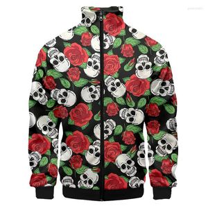 Men's Jackets Winter Rose Flower Skull Stand-up Collar Jacket Sweatshirt Outwear Casual Coat Plain Zip Up Tops BlackMen's