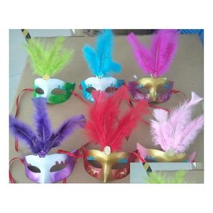 Party Masks Lovely Feather Rhinestone Mask Venetian Masquerade Gift Jul Decoration Favor Novelty 20st/Lot Drop Delive Dhia6