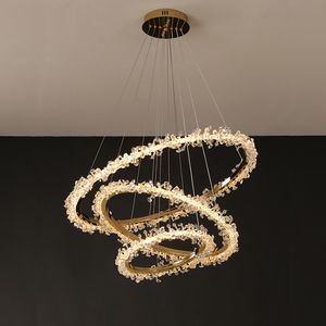 Nordic Modern Luxury Ceiling Chandelier Indoor Shop Restaurant Living Room Pendant Lighs Electroplating Halo LED Crystal Lamps