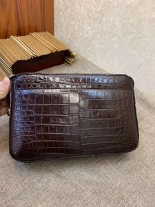Wallets Real Genuine Crocodile Head Skin Big Size Men Wallet Clutch With Inner Cow Lining Double Zips Closure Business Holder