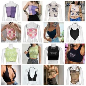 Women's Tanks Sexy Vintage Strappy Y2K Halter Crop Tops Women Summer 90s Backless Tube Top Camis Ladies Fashion Corset Camisole