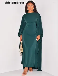 Casual Dresses Autumn Fashion Satin Party Dress Robe Abaya Muslimsk kvinnor Elegant solid rund nacke -ärmhylsor Löst maxi