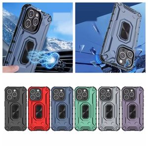 Supportmagnet bilfäste Hybridlagerfodral för iPhone 15 Plus 14 13 Pro Max Samsung S23 Ultra PC Fashion Hard Plastic Soft TPU Back Shok Proof Defender Telefonskydd