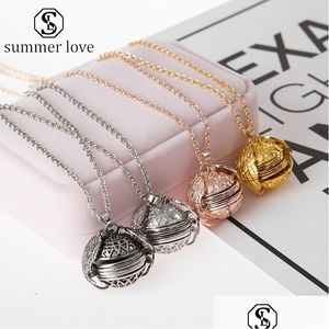 Pendant Necklaces Angel Wings Aroma Diffuser Magic Locket Folding Family 4Po Necklace Living Memory Jewelry Gift Dh0Rf