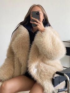 Women's Fur Luxury Faux Coat Women Warm Turndown Gradient Animal Furry Female Overcoat 2023 Autumn Winter Loose Street Lady Outwear