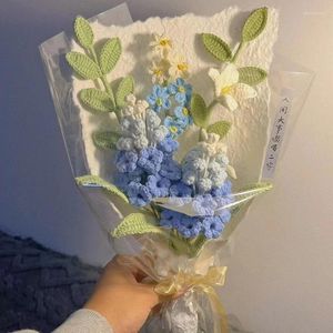 Decorative Flowers Handmade Knitting Grape Hyacinths Gradient Daffodils Baby's Breath Hand Bouquet Crochet Wool Flower Finished Gift For