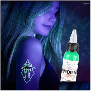 Inchiostri per tatuaggi Flacone da 15 ml Inchiostro fluorescente professionale Viola Luce Micropigmentazione Pigmento Uv Per Body Painting Drop Delivery Heal Otgu4