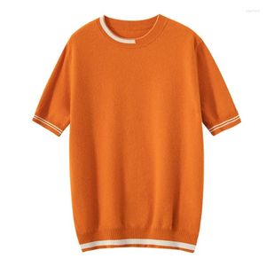 Coletes masculinos 23 primavera / verão lã merino manga curta em torno do pescoço de malha pulôver colete moda cor solta contraste camiseta