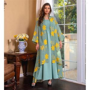 Ethnische Kleidung 2-teiliges Set Ramadan Eid Offenes Abaya-Trägerkleid Marocain-Robe Dubai Türkei Kaftan Frauen Muslimischer Kimono-Cardigan Jalabiya-Kleid