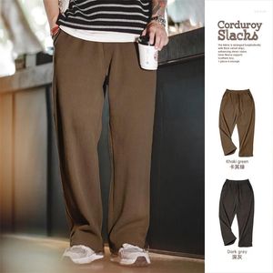 Мужские брюки Maden, винтажные вельветовые брюки 2023, зимние полосатые бархатные свободные широкие брюки цвета хаки, повседневные прямые брюки с эластичной резинкой на талии