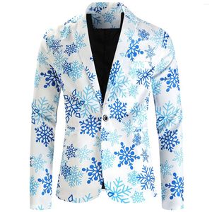 Men's Suits Suit Jacket Christmas Snowflakes Printed Fashion Coat Formal Long Sleeved Lapel Gentleman Top Party Wear