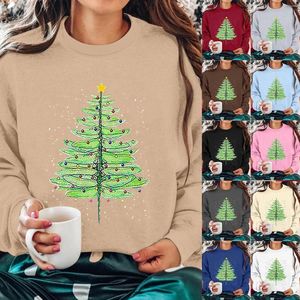 Damen-Kapuzenpullover, Rundhalsausschnitt, langärmelig, mit Weihnachtsbaum-Aufdruck, Trainingsjacke für Damen, Scrub-Top