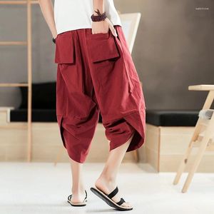 Men's Pants 2023 Summer Men Cotton Harem Casual Hip Hop Streetwear Trousers Male Dstring Cross Bloomers Calf-Length