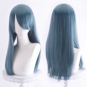 Ger Anime Multi Color Diagonal Bangs Wig Set mångsidig cosplay peruk Långt rakt hår Män och kvinnors forntida kläder