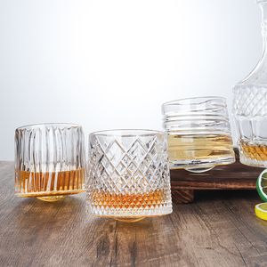 Decompression rotating tumbler cup with bamboo and wood base screw strong wine glass thickened glass whiskey wine glass beer glass