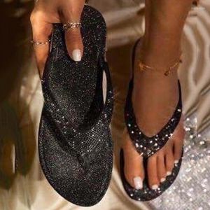 Slippers Flip Flop Beach Slides Bling Rhinestone Sapatos para Ladies para Casual Casual Cristal Feminino Cristal Glitter Mulher Plus Size