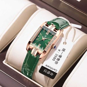 2022 German brand diamond inlaid full-automatic women's waterproof wine bucket wrist watch High beauty vintage leather student