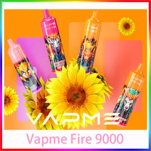 Original Vapme Fire 9000 Puffs E-cigarros descartáveis 12 cores 2% 5% 600mAh Bateria recarregável 18Ml Pré-preenchido Pod Big Vapor Kit Airflow Control Mesh Coil bang