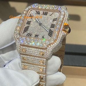 الرجال المخصصون للنساء الراقية بلينغ دايموند ووتش VVS Moissanite Hip Hop Iced خارج الساعات الميكانيكية الفولاذ المقاوم للصدأ