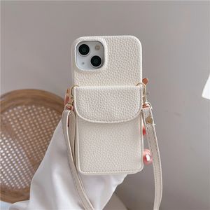 Crossbody Lychee Print Vogue Phone Case для iPhone 14 13 12 11 Pro Max Samsung Galaxy S23 Ultra S22 Plus 5G A54 Регулируемая пластовая пласка для карты с твердым кожаным кожи