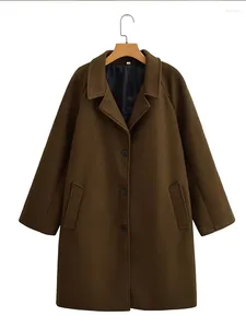 Kvinnors dike rockar bruna lapel midi kappa mode enkelbröst smalt montering mångsidig jacka kvinnlig vinterficka toppkläder