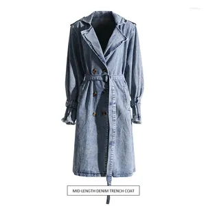 Women's Trench Coats Autumn And Winter 2023 Fashion Double-breasted Denim Coat For Women Lace-up Long Windbreaker