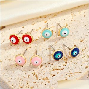 Stud Evil Eye Vintage Lucky Turkish Stud Earrings For Women Rainbow Enamel Crystal Round Party Wedding Couple Jewelry Access Dhgarden Dh249