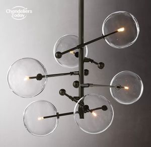 Glass Globe Mobile Six-Arm Chandeliers Modern Brass Black Pendant Lights for Living Room Dining Room Bedroom Hanging Lamps