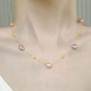 Pendant Necklaces XF800 Real 18K Gold Necklace Pendnat Fine Jewelry Baroque Natural Freshwater Pearl Pure AU750 Chain for Women Wedding Gift X559 231108