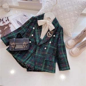 Clothing Sets Girls Casual Suit Set Spring Collegiate Style Baby Girl Toddler Two-piece Sets Fall Kids Fashion Lapel Party Clothes 231108