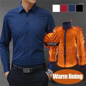 Men's Dress Shirts Autumn Winter Plush Warm Thickened Wedding Formal Long Sleeve Lining Shirt Business Relaxed Simple Male