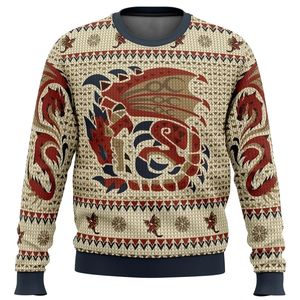 Giacche da uomo Rathalos Monster Hunter Brutto maglione di Natale Regalo Babbo Natale Pullover Uomo Felpa 3D e Top Autunno e Inverno Clothi 231107