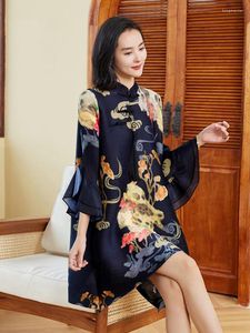 Vestidos casuais estilo chinês melhorado cheongsam vestido mãe outono idade reduzindo ocidental grande sizeb